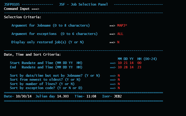 JSF Job Selection Panel