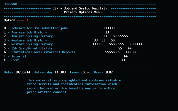 JSF Job and Syslog primary options