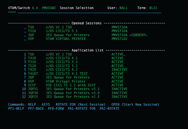VTAM/Switch screen