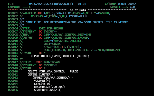 VSAM AdminAid Reorg JCL